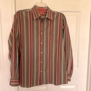 Faconnable Button Up Men’s Shirt. Vertical Striped Multicolor. Size Large